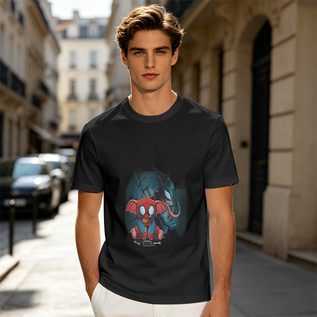 Olive T-Shirt With Spider-Eleven And Venom-Inspired Graphic Print