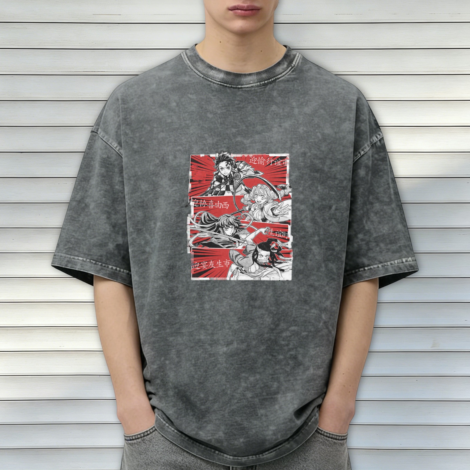 oversized washed anime graphic t-shirt with manga panel design