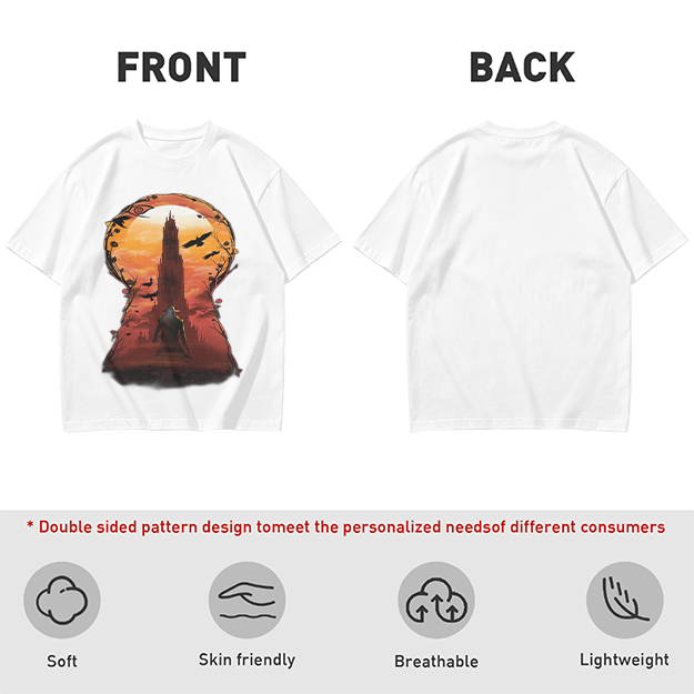 Olive T-Shirt with Keyhole Sunset Tower Art Print