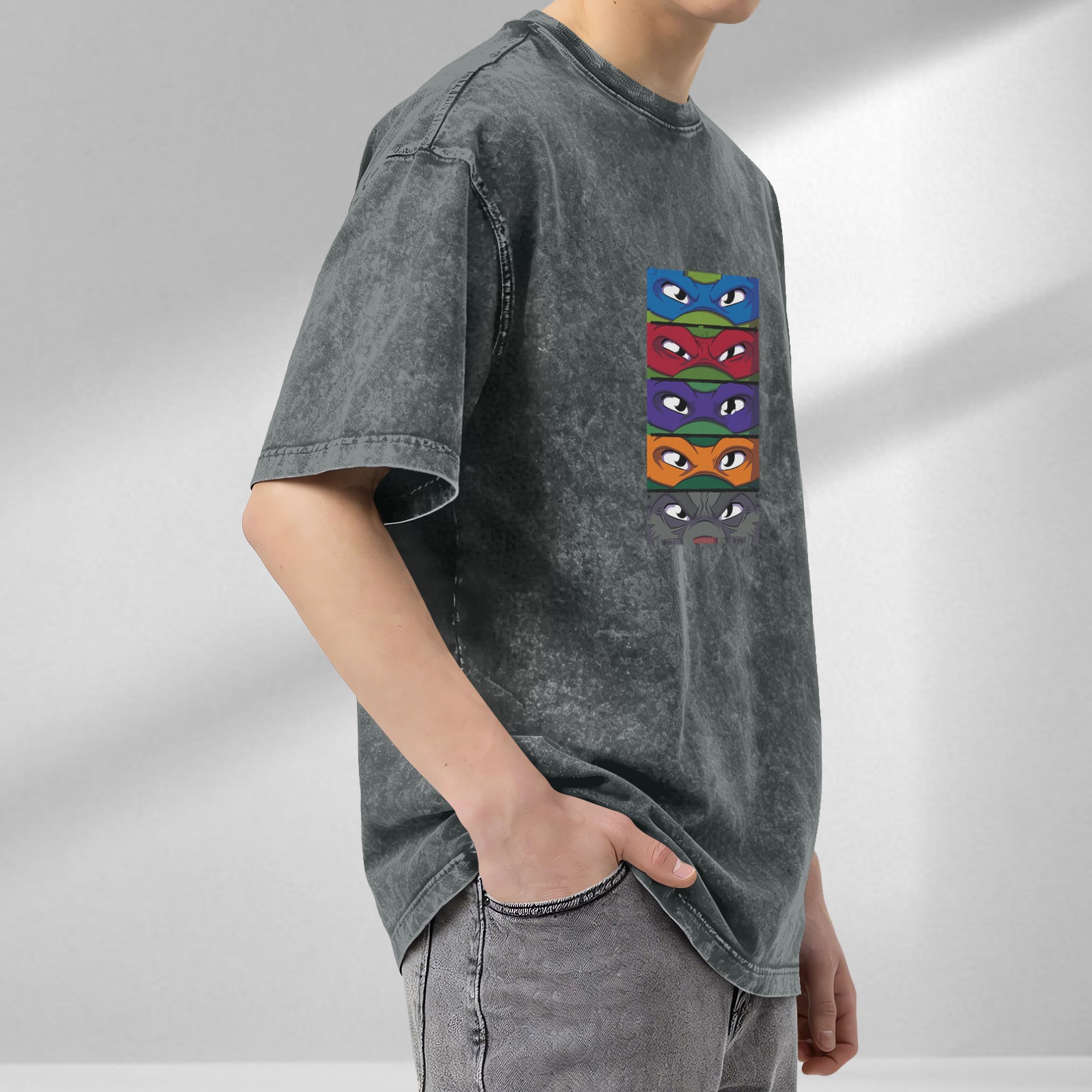 Teenage Mutant Ninja Turtles Masks Graphic Stonewashed T-Shirt