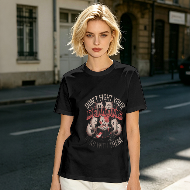 Don't Fight Your Demons Cat Graphic Olive T-Shirt