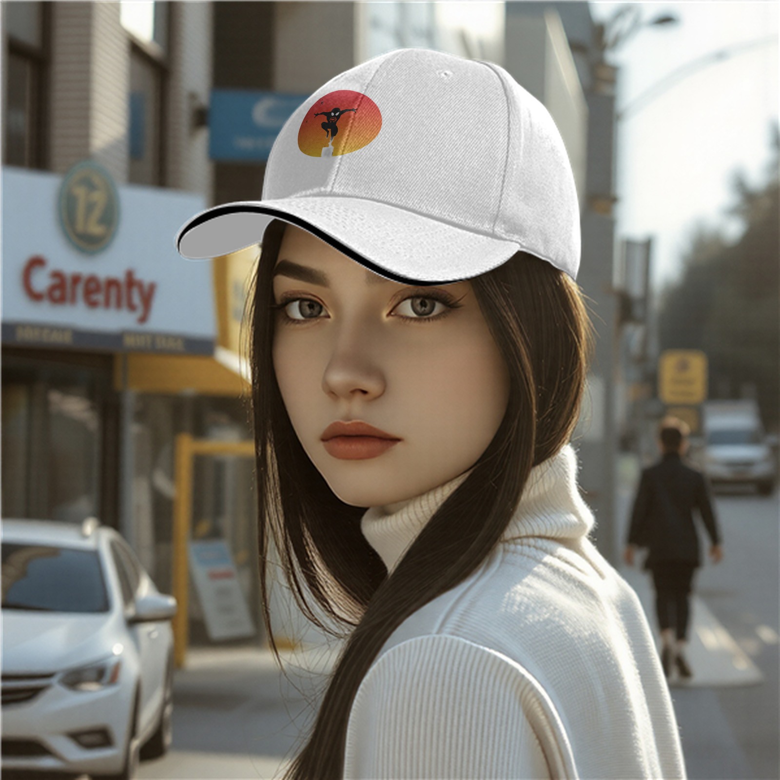 Black Baseball Cap With Ninja Silhouette Sunset Graphic
