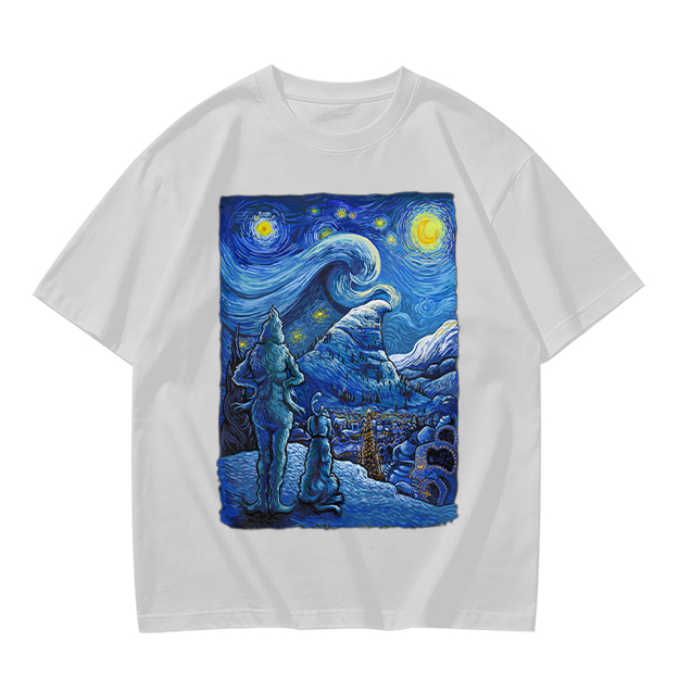Olive T-Shirt with Starry Night Alien Landscape Art Print