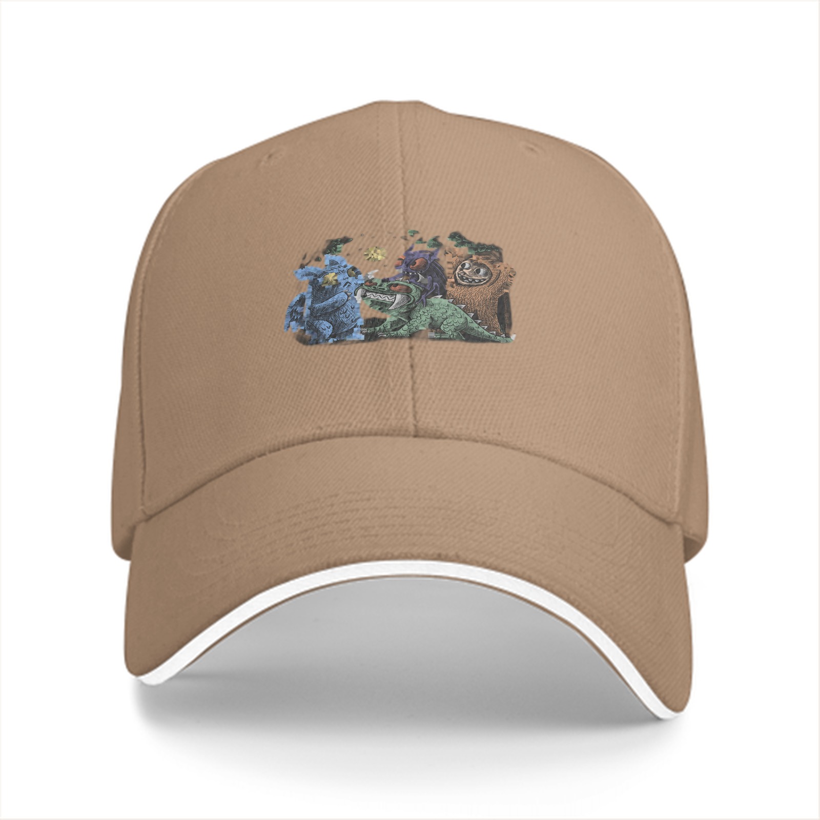 Black Baseball Cap with Fantasy Monster Creature Art Print