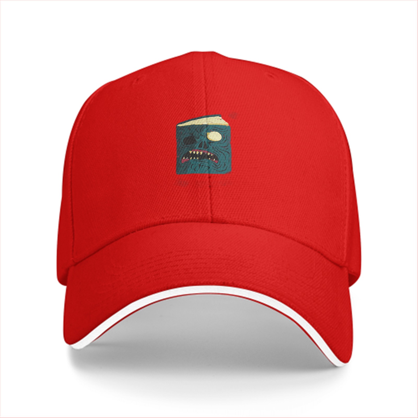 Black Baseball Cap With Square Zombie Monster Face Graphic