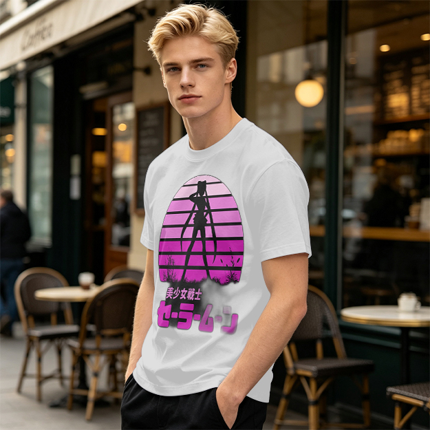 Sailor Moon Anime Silhouette Retro Sunset Graphic T-Shirt