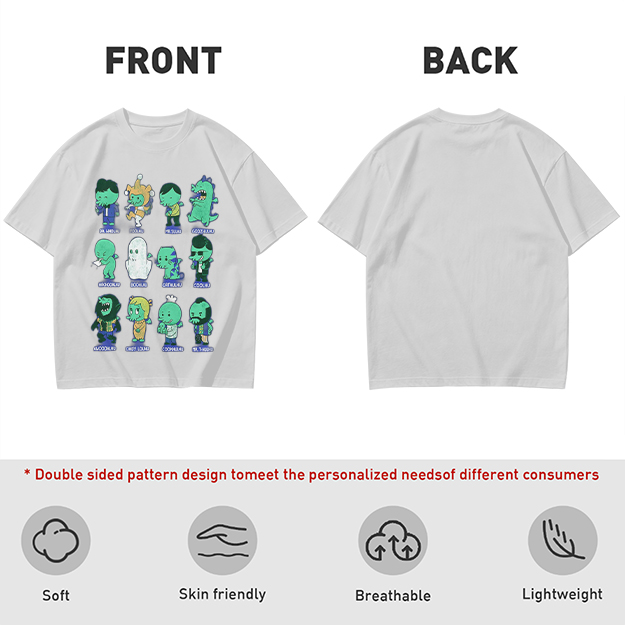Olive Green T-Shirt With Cute Green Alien Character Print