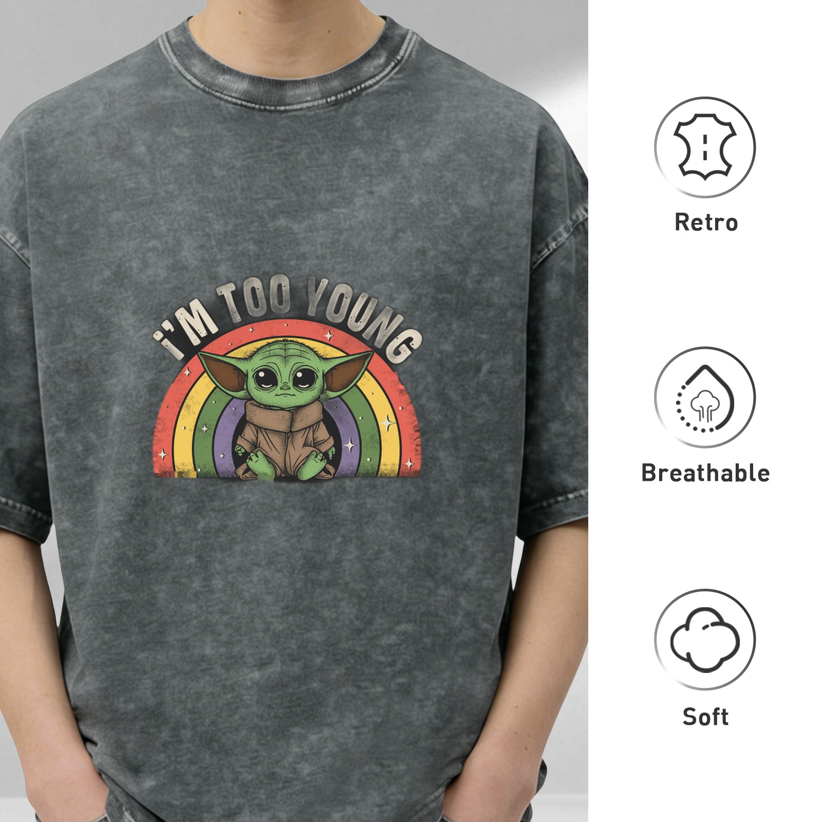 I'm Too Young Baby Yoda Rainbow Acid Wash T-Shirt