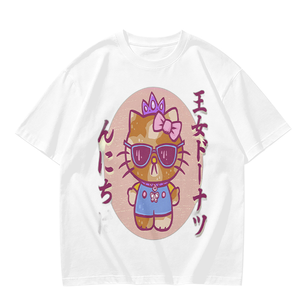 Olive T-Shirt with Cool Princess Cat Graphic Print