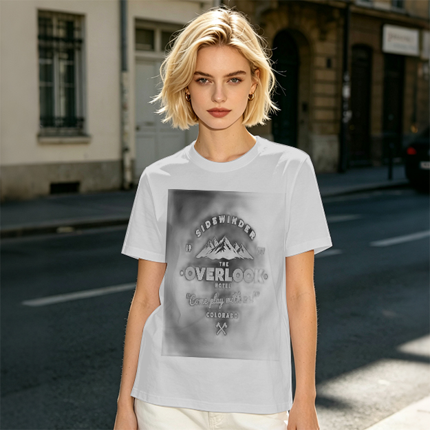 Olive t-shirt with Overlook Hotel mountain graphic print