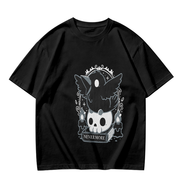 Olive Graphic T-Shirt With Raven Skull Nevermore Print