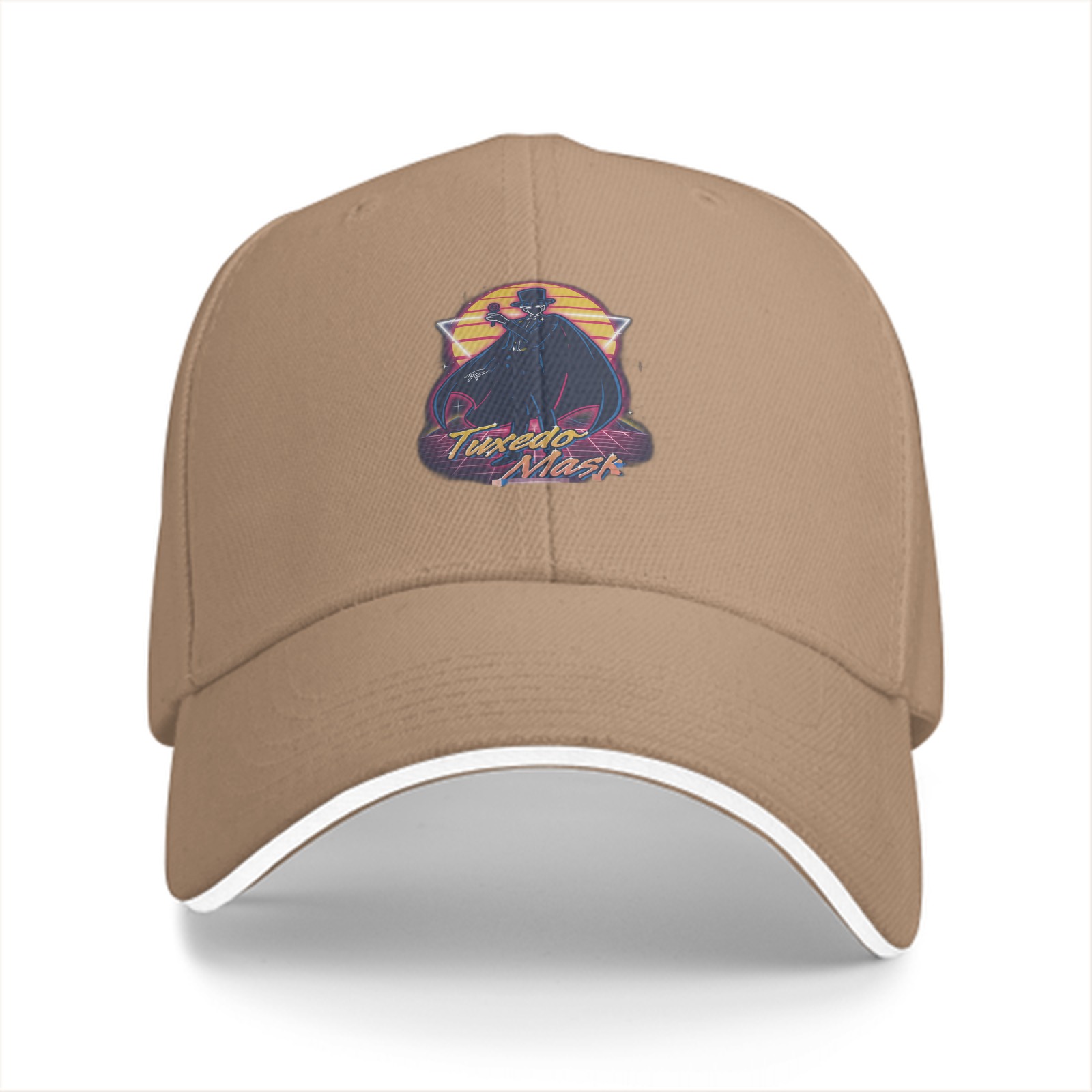 Black baseball cap with retro Tuxedo Mask graphic print