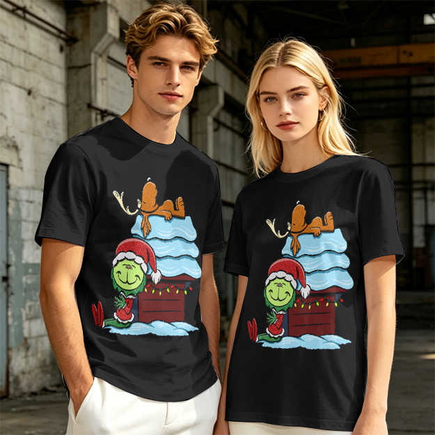 Grinch and Max Christmas Doghouse Graphic T-Shirt