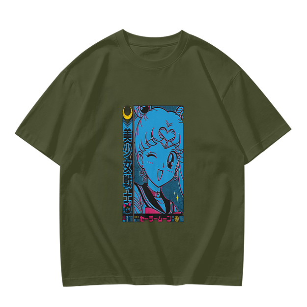 Olive anime graphic t-shirt with magical girl character print