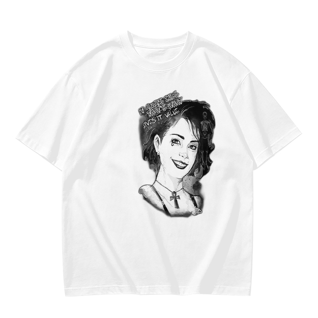 Olive T-Shirt with Black and White Portrait Print