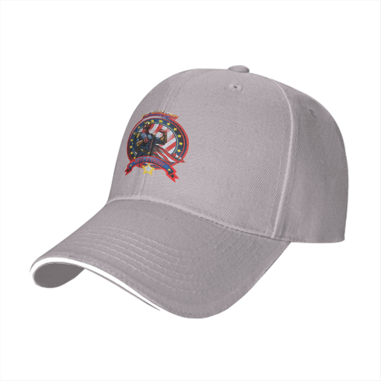 Black baseball cap with patriotic superhero emblem print