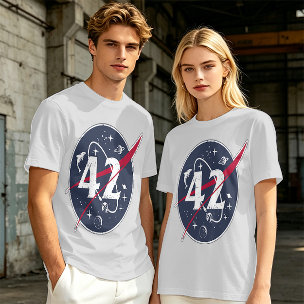 Olive Green Space Themed T-Shirt With Number 42 Graphic