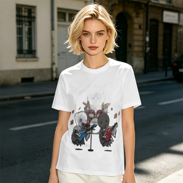 Olive T-Shirt With Grim Reaper Rock Band Graphic Print
