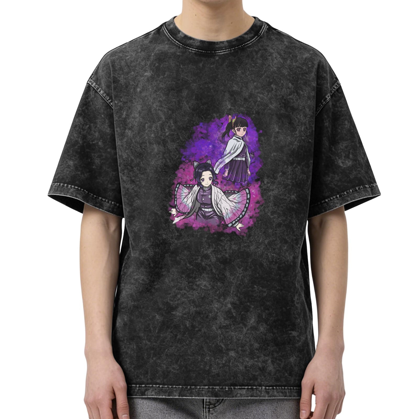 Demon Slayer Anime Characters Graphic Washed Black T-Shirt