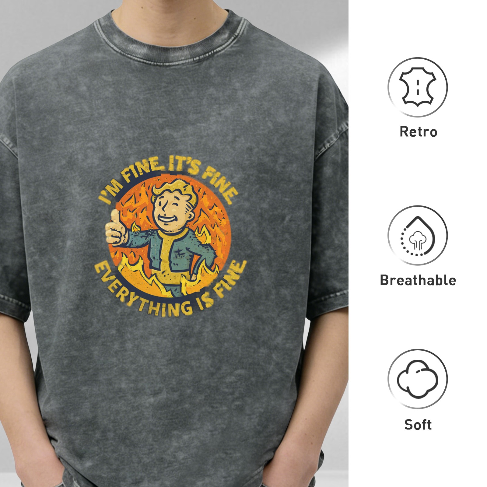 Fallout Vault Boy 'I'm Fine Everything Is Fine' Acid Wash Short Sleeve T-Shirt
