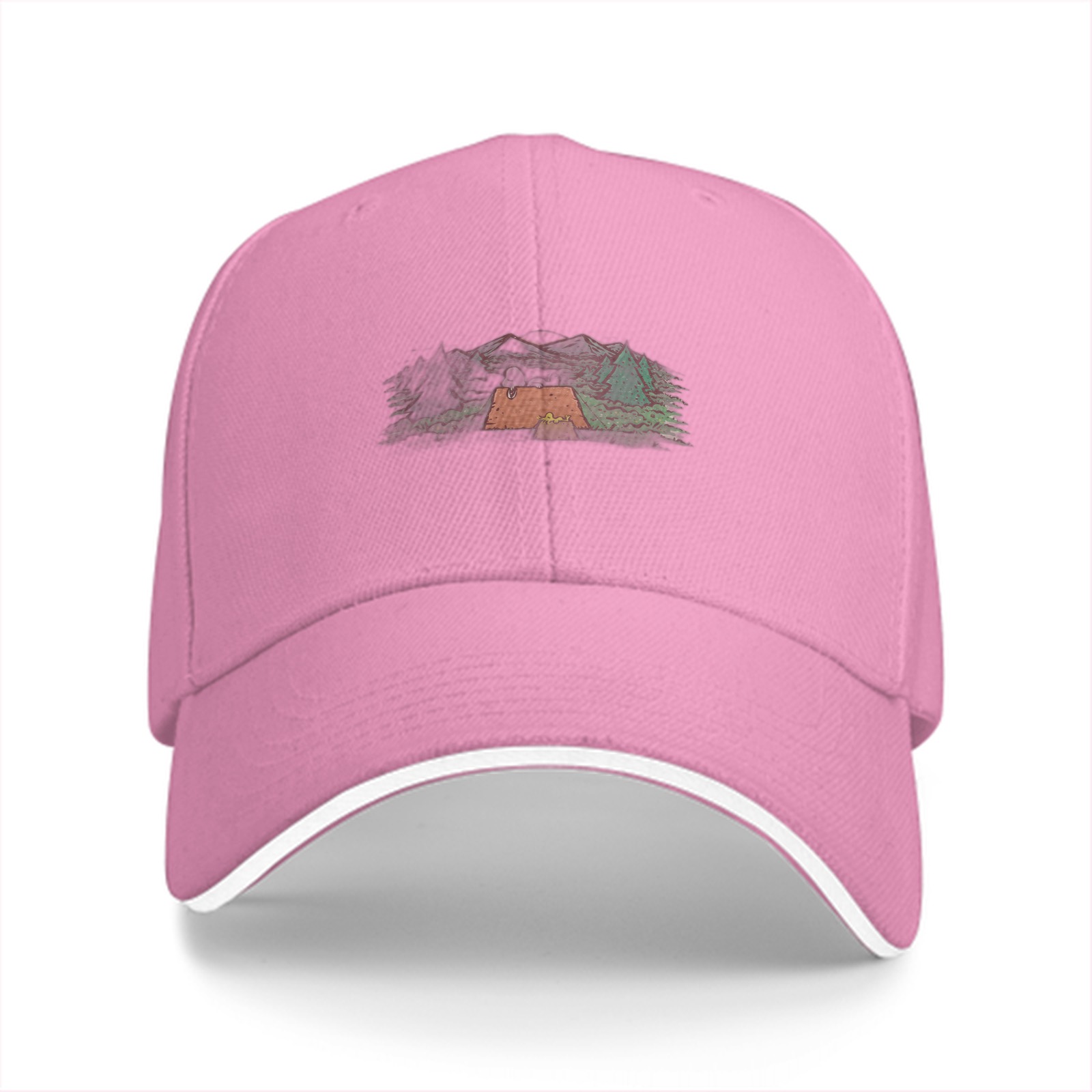 Black Baseball Cap with Camping Tent Mountain Graphic