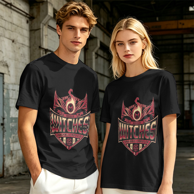 Olive Green T-Shirt With Witches Themed Graphic Print