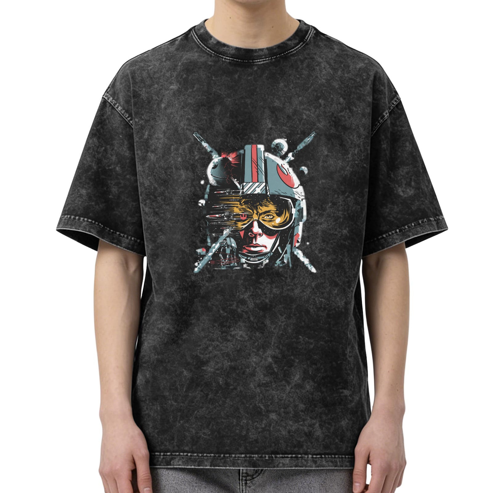 Washed Black T-Shirt with Star Wars Rebel Pilot Graphic