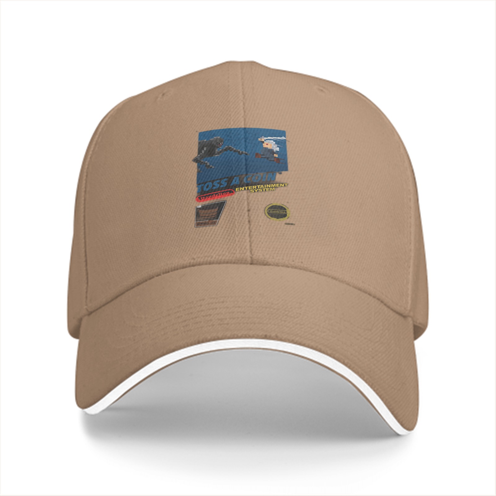 Black baseball cap with retro gaming themed graphic print