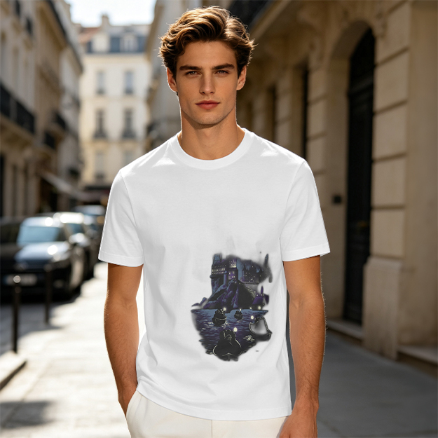 Olive Green T-Shirt With Dark Night Scene Graphic Print