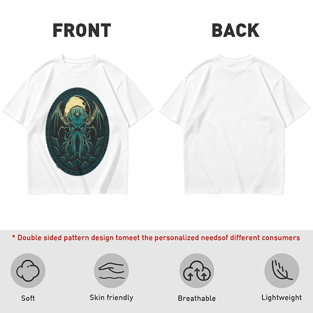 Olive Green T-Shirt with Cthulhu Monster Graphic Print