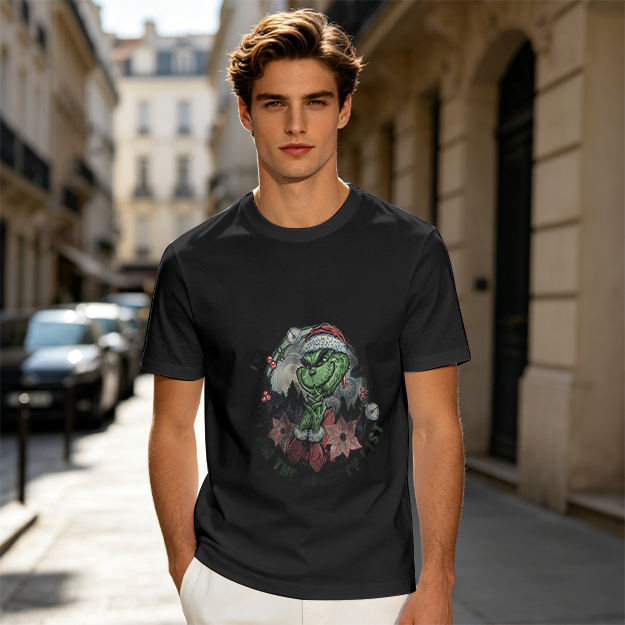 Olive Green Grinch Christmas Wreath Graphic T-Shirt