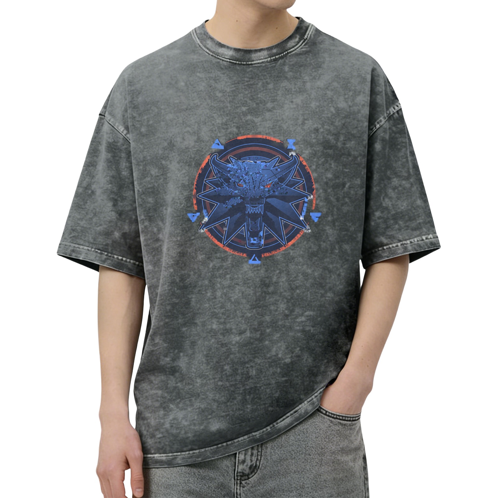 Witcher Wolf Medallion Graphic Stonewashed Black T-Shirt