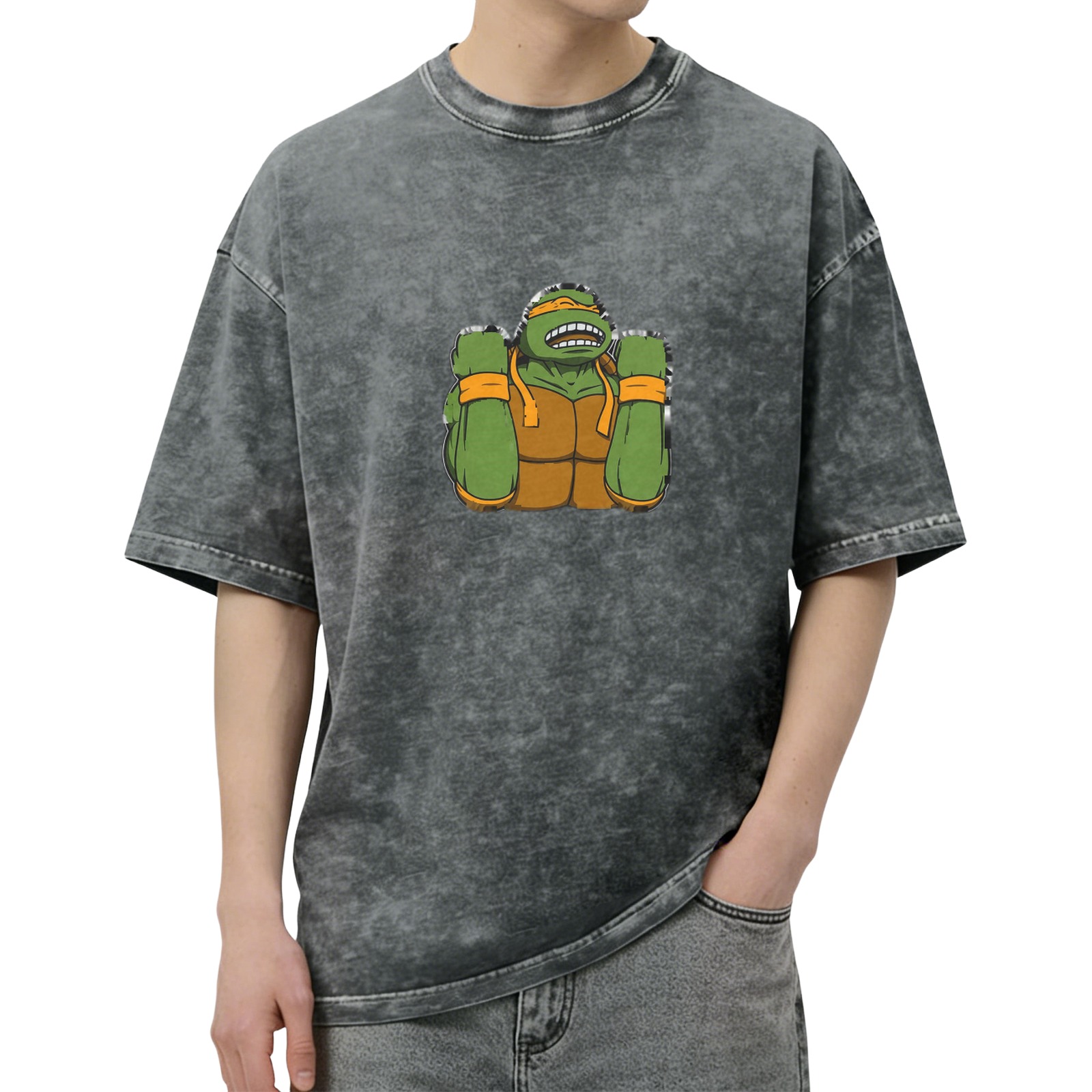 Teenage Mutant Ninja Turtles Graphic Print Acid Wash Short Sleeve T-shirt