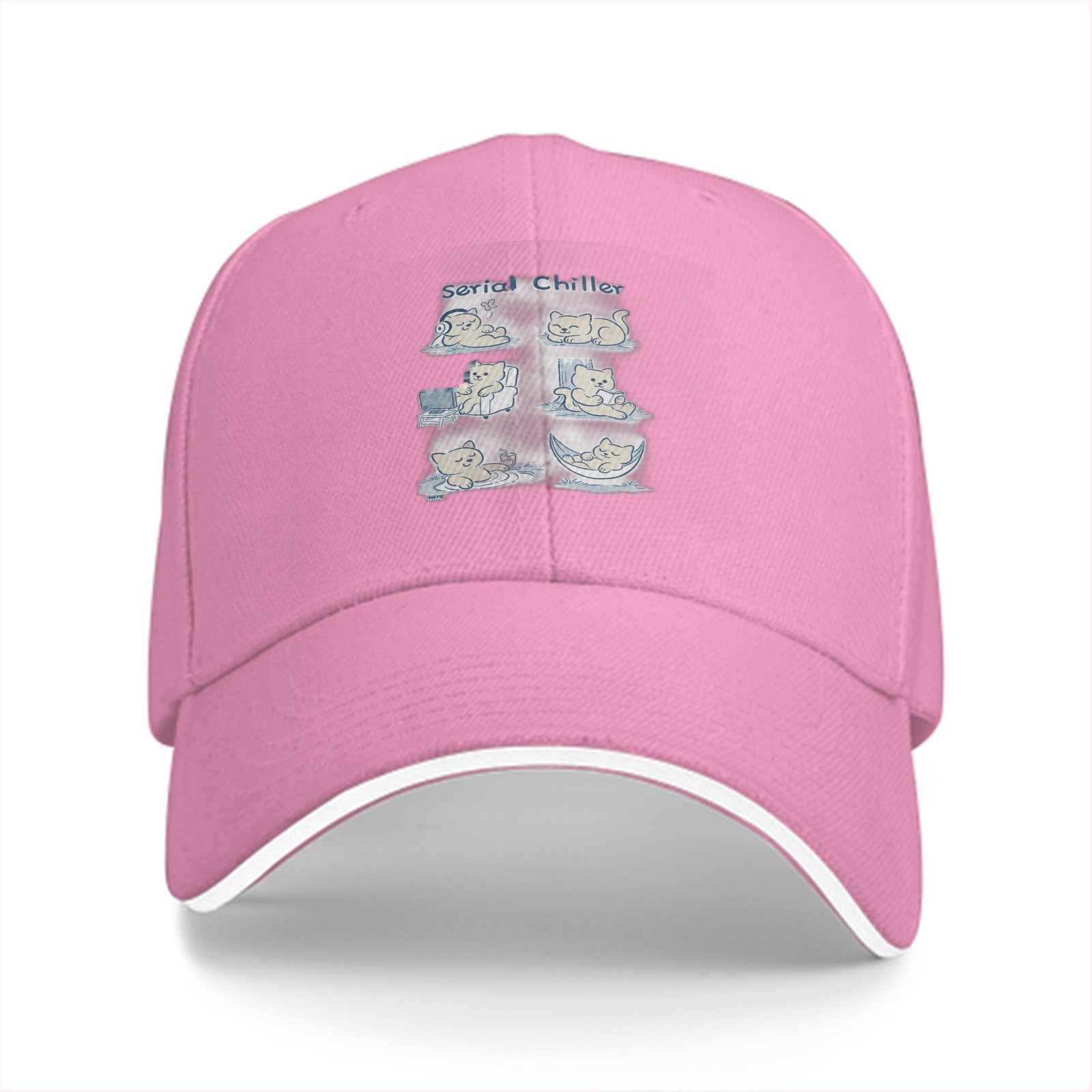 Black baseball cap with serial chillax cat illustrations
