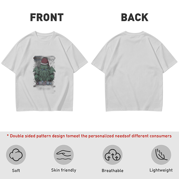 Olive T-Shirt With Christmas Cthulhu Graphic Print