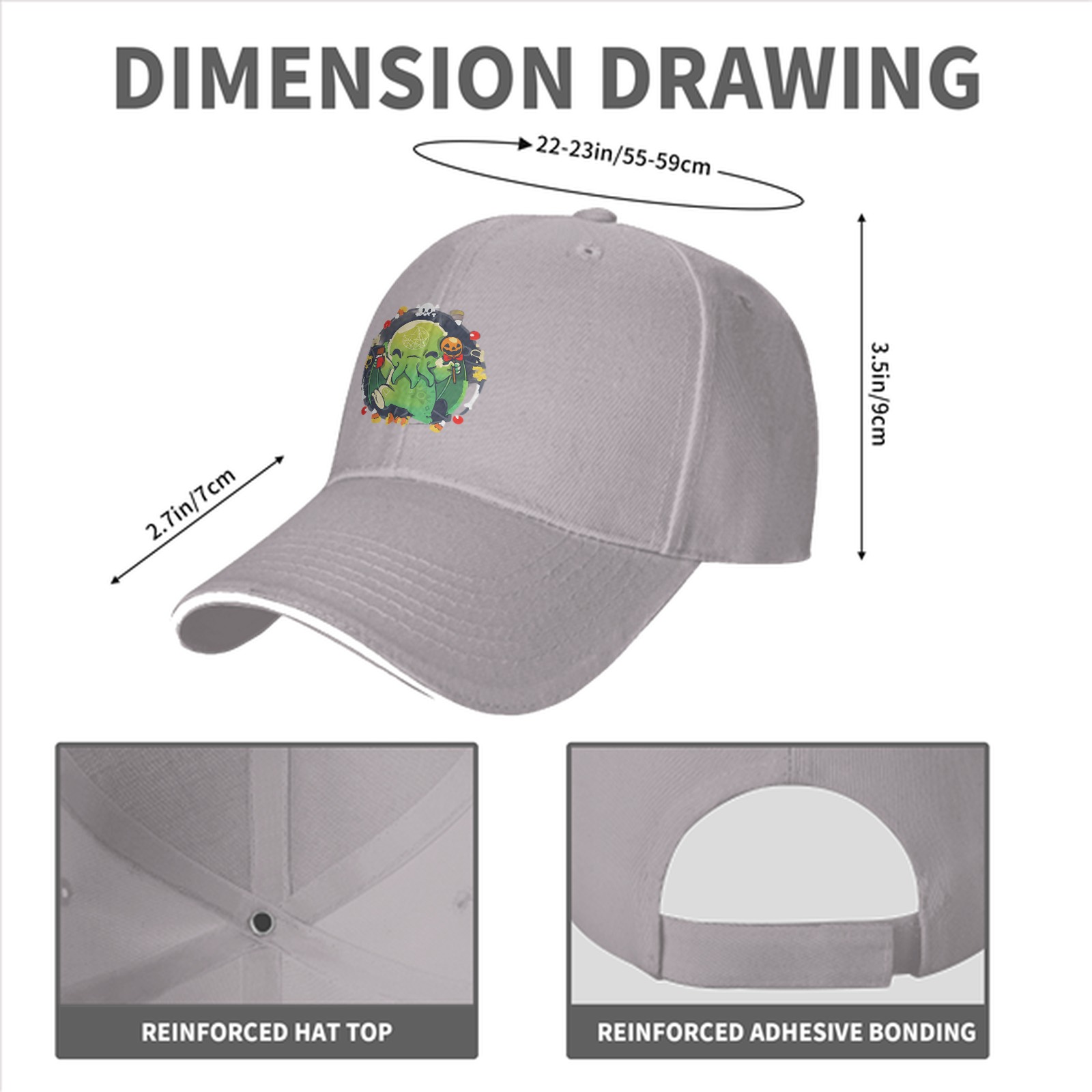 Black Baseball Cap With Cute Halloween Cthulhu Graphic Print