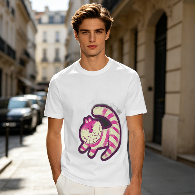 Olive T-Shirt with Cheshire Cat Graphic Print