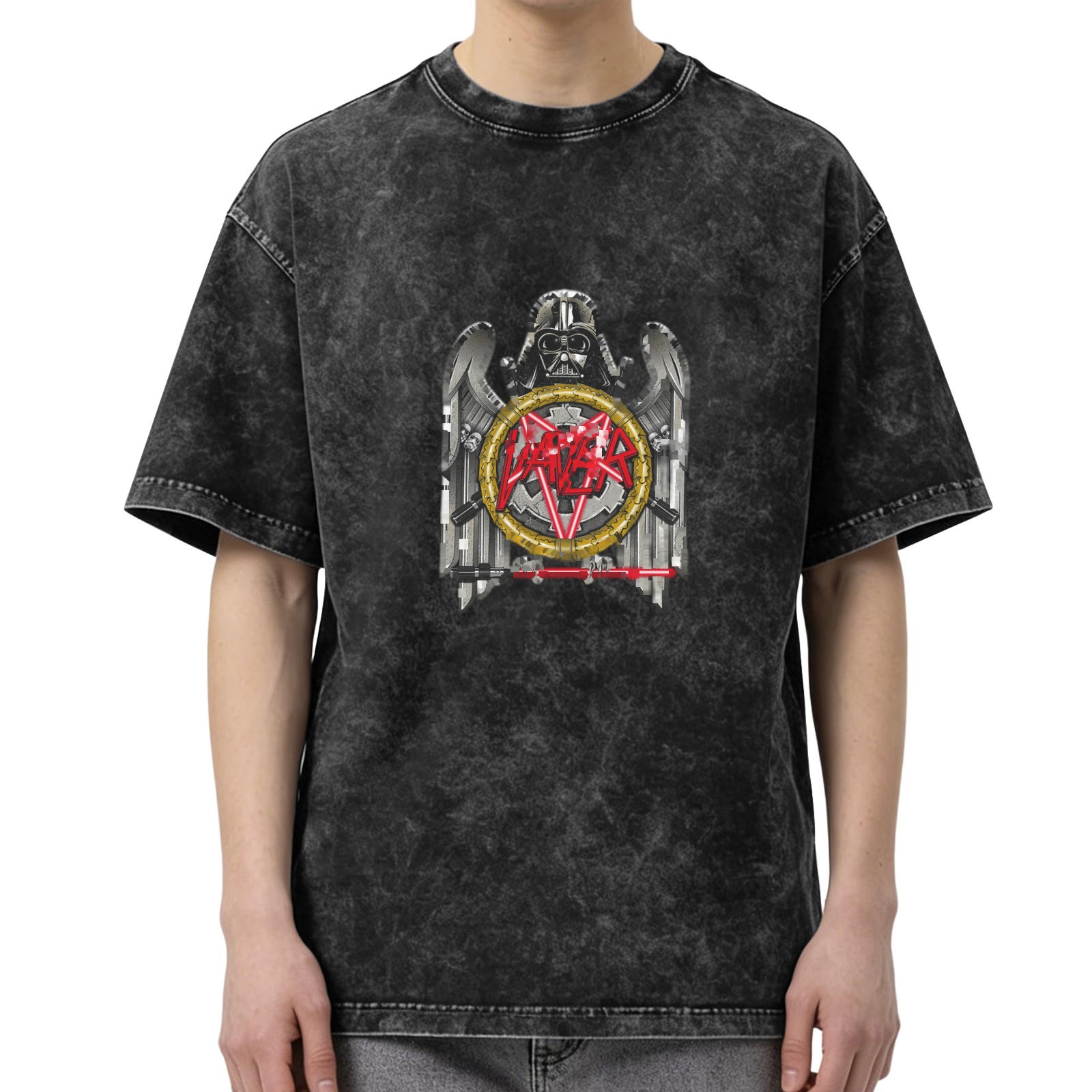 Washed black graphic t-shirt with Darth Vader and metal band style print