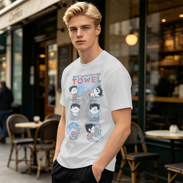 Olive T-Shirt With Cartoon Towel Themed Graphic Print