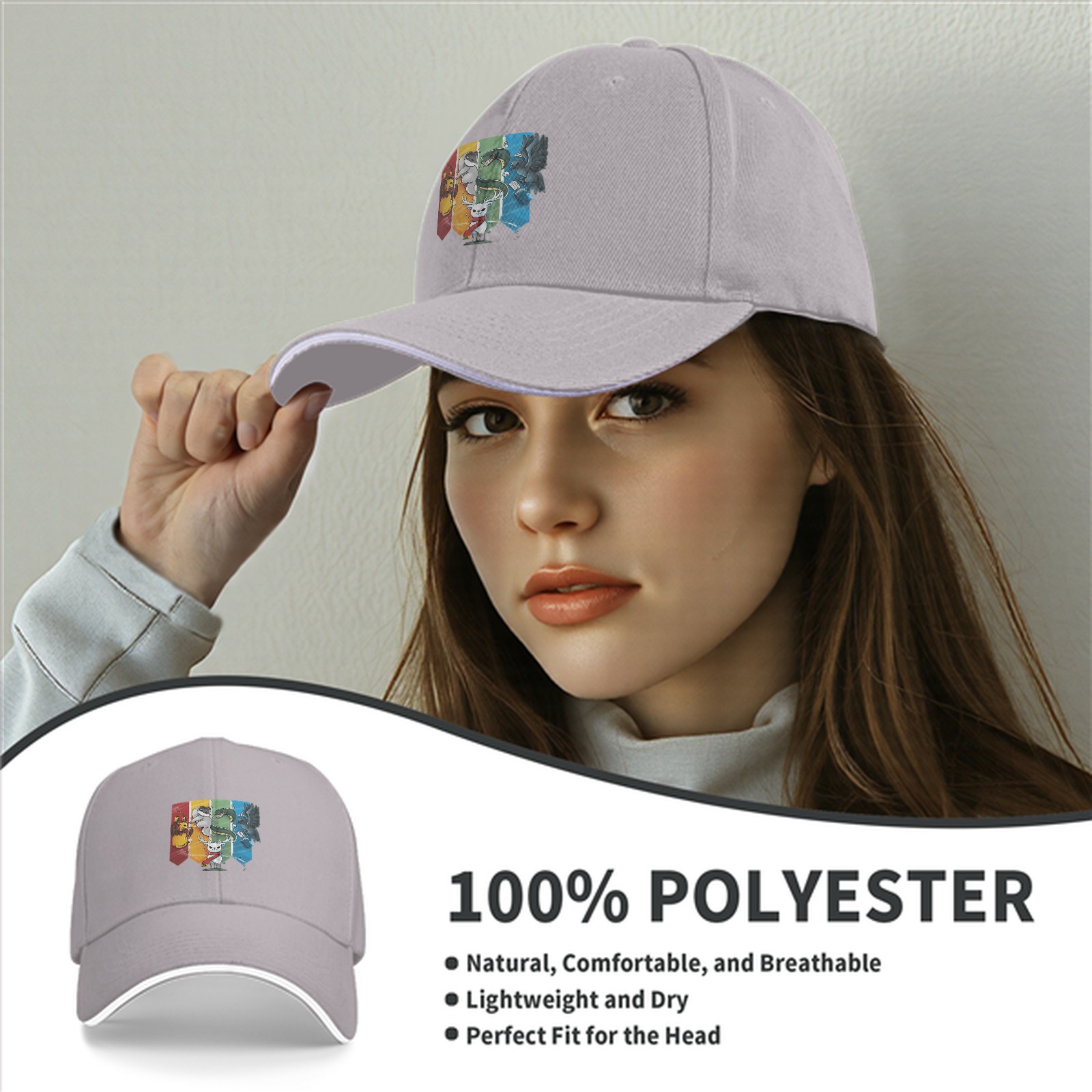 Black baseball cap with Harry Potter house mascots graphic