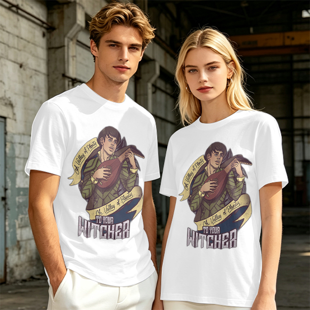 Witcher Inspired T-Shirt With Bard Playing Lute Graphic