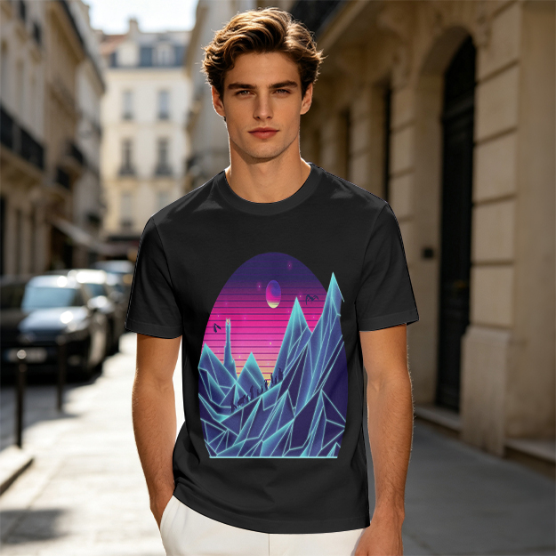Olive T-Shirt With Synthwave Crystal Mountain Sunset Art