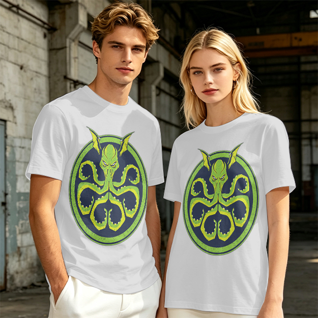 Olive Green T-Shirt with Octopus Demon Graphic Print