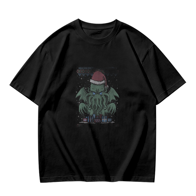 Olive T-Shirt With Christmas Cthulhu Graphic Print