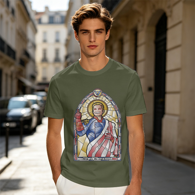 Olive T-Shirt With Homelander Stained Glass Style Print