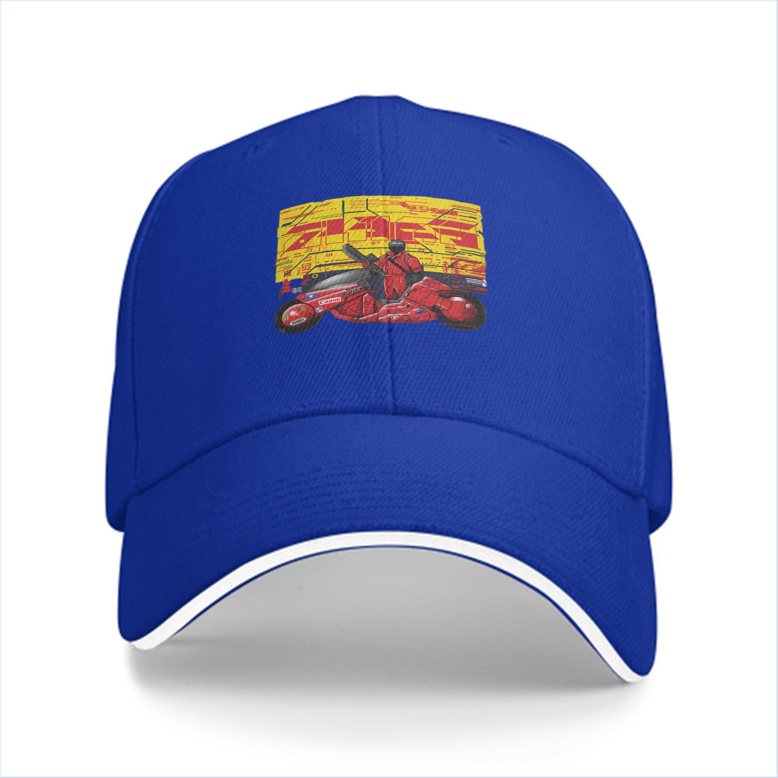 Black Baseball Cap with Anime Motorcycle Rider Graphic