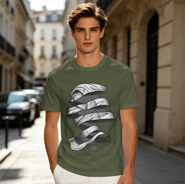 Olive T-Shirt With Twisted Bandage Graphic Print
