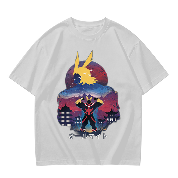Olive t-shirt with All Might anime character graphic print