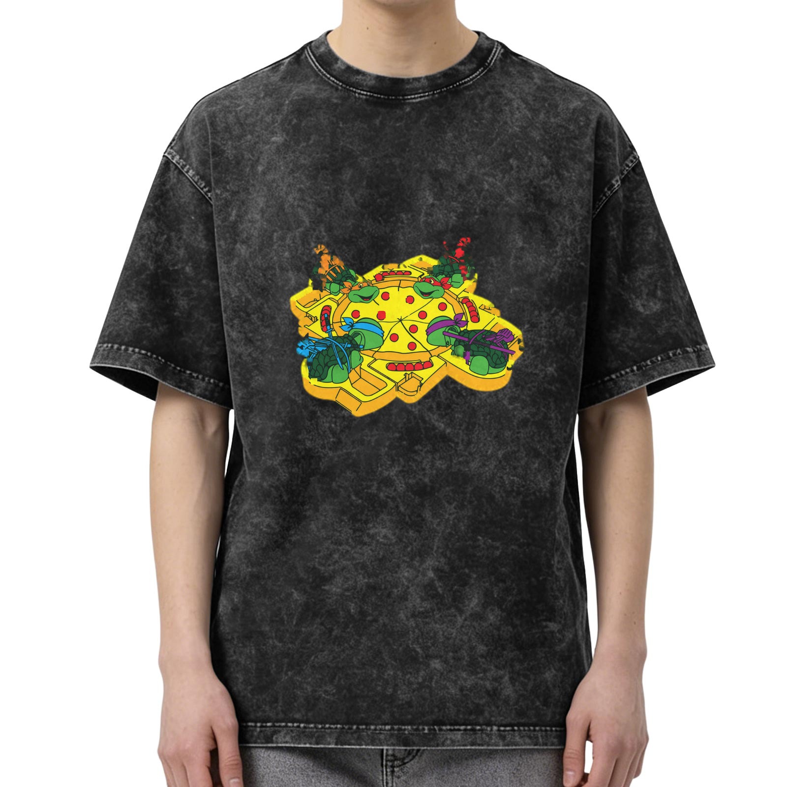Teenage Mutant Ninja Turtles Pizza Graphic Acid Wash T-Shirt