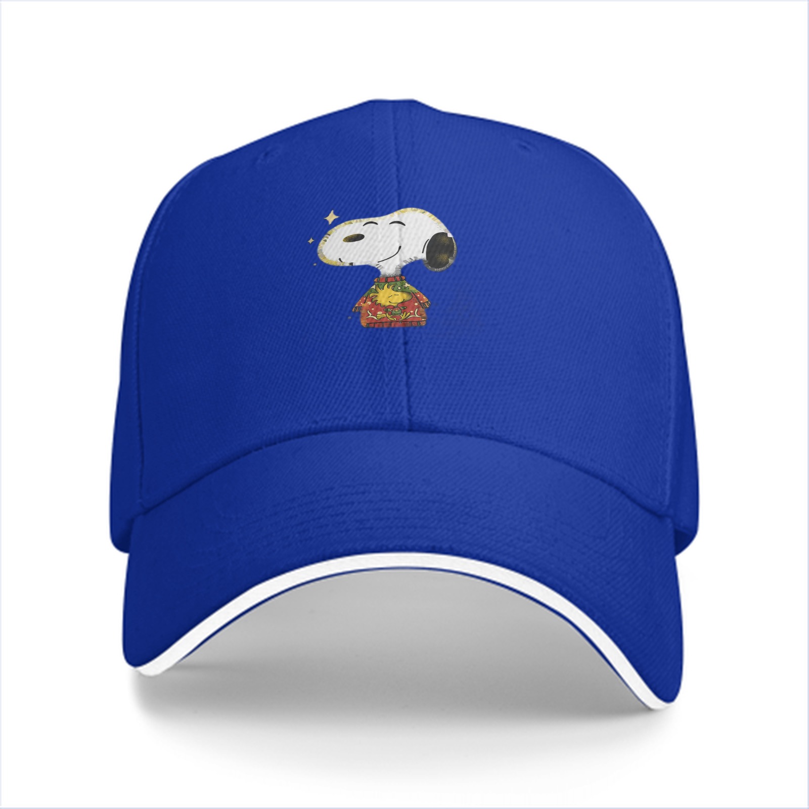 Black baseball cap with Snoopy in festive sweater design